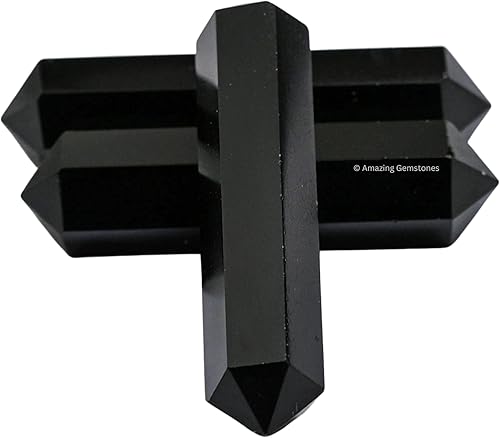 Miniatura 6 de Puntos de cristal de obsidiana negra, cristales curativos y piedras a granel, paquete de 3 puntas curativas de doble terminación, cristales a granel