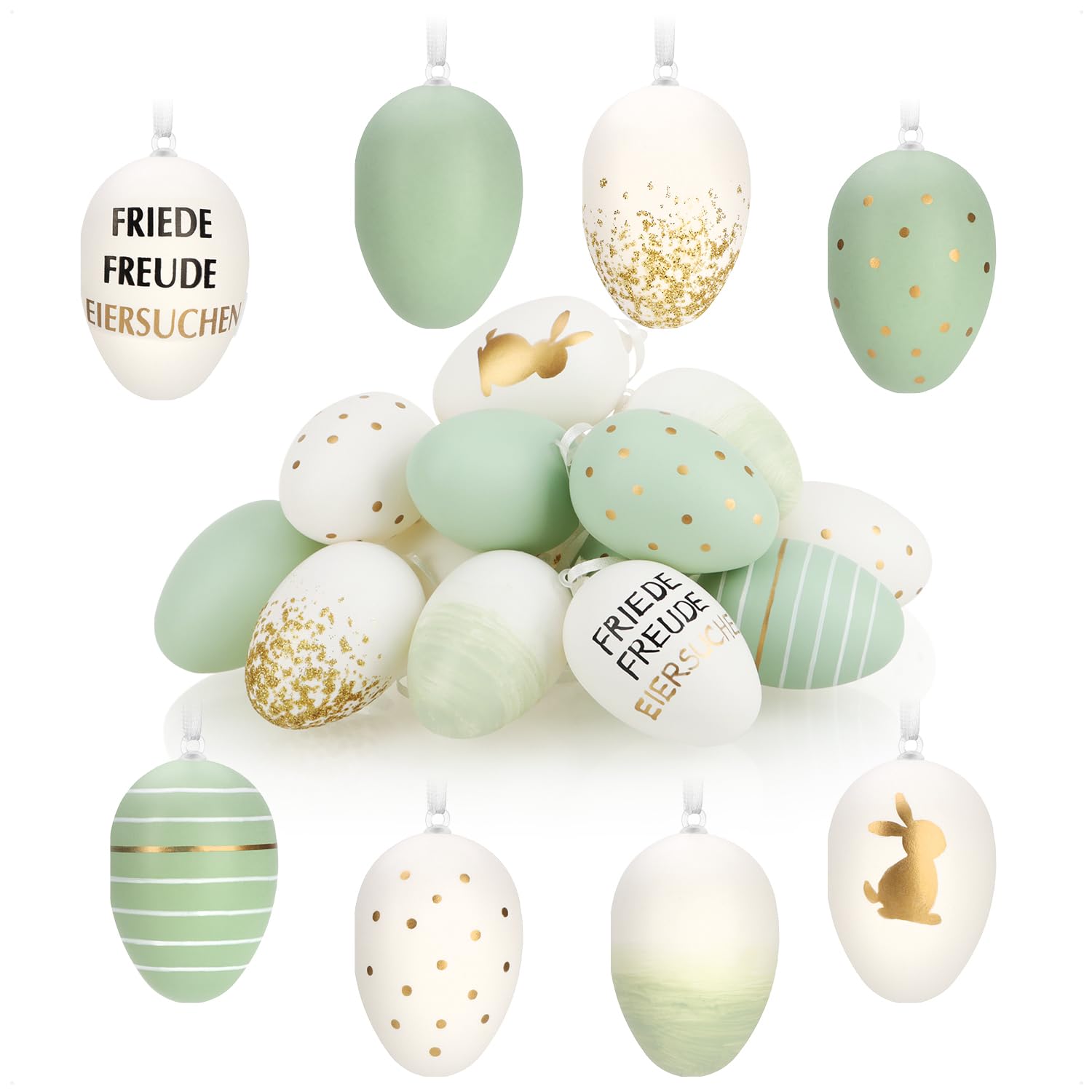 COM-FOUR® 12x Oeufs De Pâques à Suspendre 7 X 4 Cm - Décoration élégante à Suspendre Pour Le Buisson De Pâques - Oeufs De Pâques Colorés Avec Plumes Et Perles En Bois