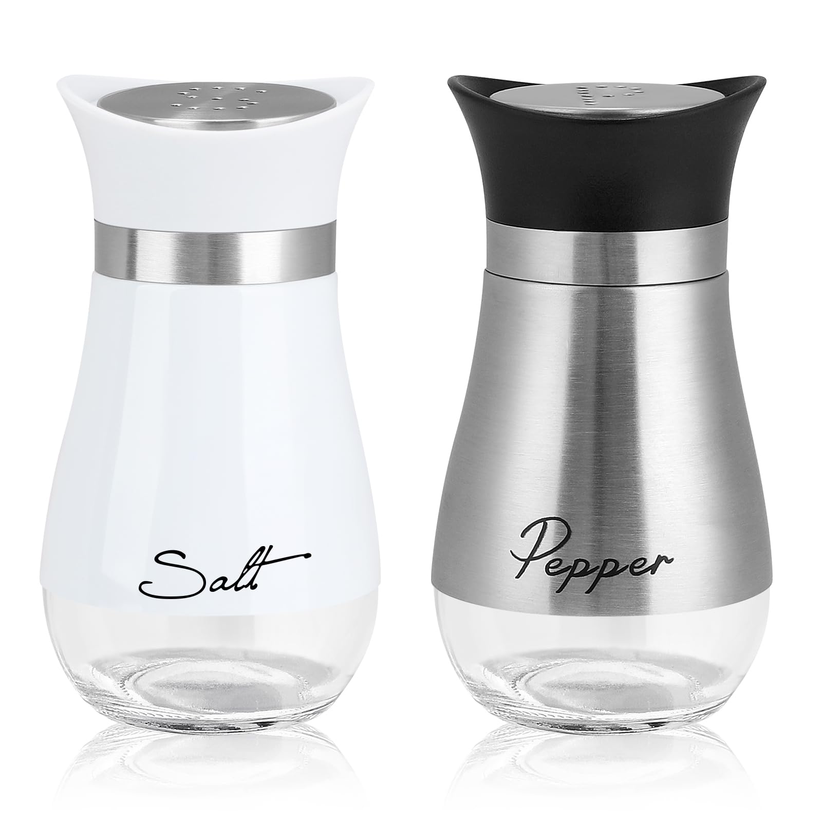 Accmor Salt and Pepper Shakers Set, 4 oz Stainless Steel Salt Pepper Shaker Containers with Glass Bottom for Kitchen Cooking, BBQ, Bar, Table, RV, Camp