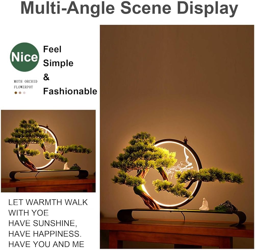 Albero Artificiale Con Anello Lampada, Pino Finto Di Benvenuto In Vaso Con Incenso Di Riflusso, Pianta In Vaso Di Pino Di Simulazione Zen, Pianta Verde Bonsai Di Simulazione Realistica Per Casa Uffici