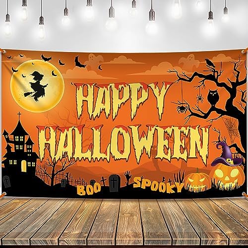 KatchOn Spooky Happy Halloween Banner 72x44 Inch | Orange Hallowe...