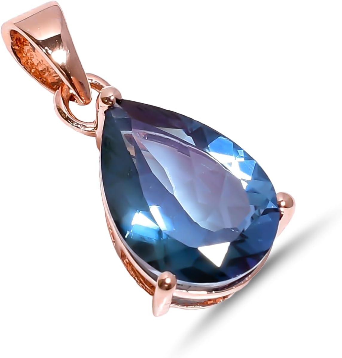 Collier Pendentif Poire En Argent 925 Et Quartz Rose - Fait Main Inde - NEUF