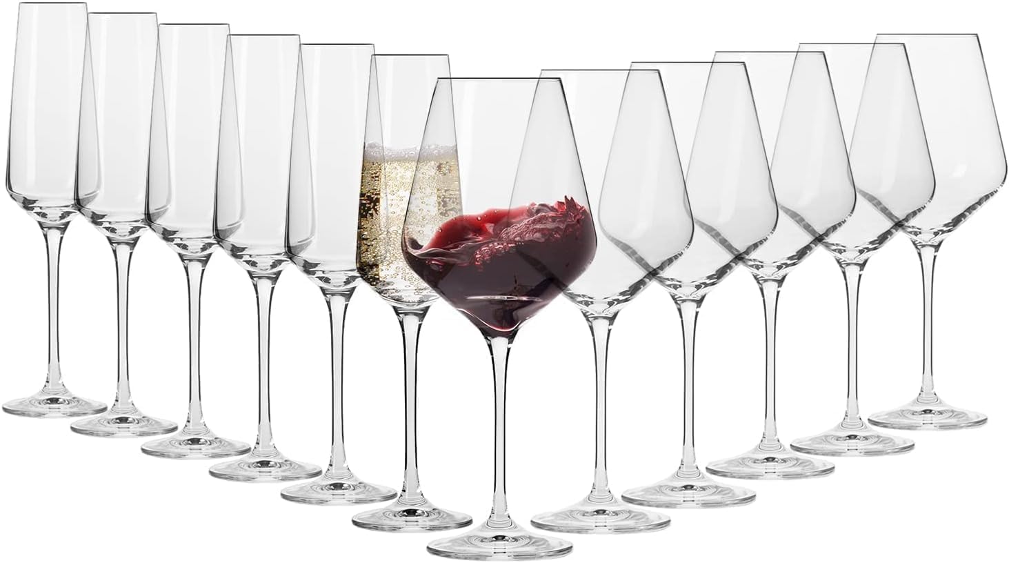 Krosno Gläserset 6× Rotweingläser 550 ml + 6× Champagnerflöten 200 ml | Bleifreies Kristallglas | Perfekt für Zuhause, Restaurants und Partys | Spülmaschinengeeignet