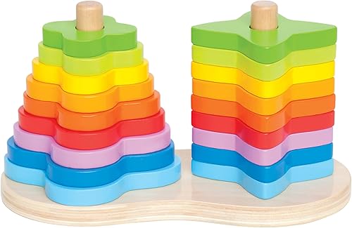 Hape - Juego de anillos de madera con doble apilador de arco iris para niños, L: 7.9, ancho: 4.1, altura: 4.3 pulgadas