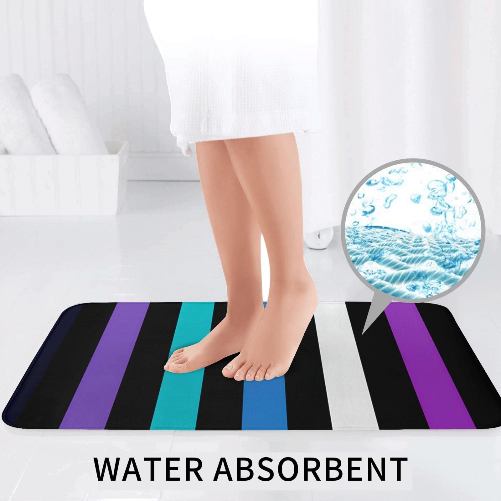 Set di 3 tappetini da bagno in flanella morbida antiscivolo a righe nere e bianche con coperchio per la decorazione della casa