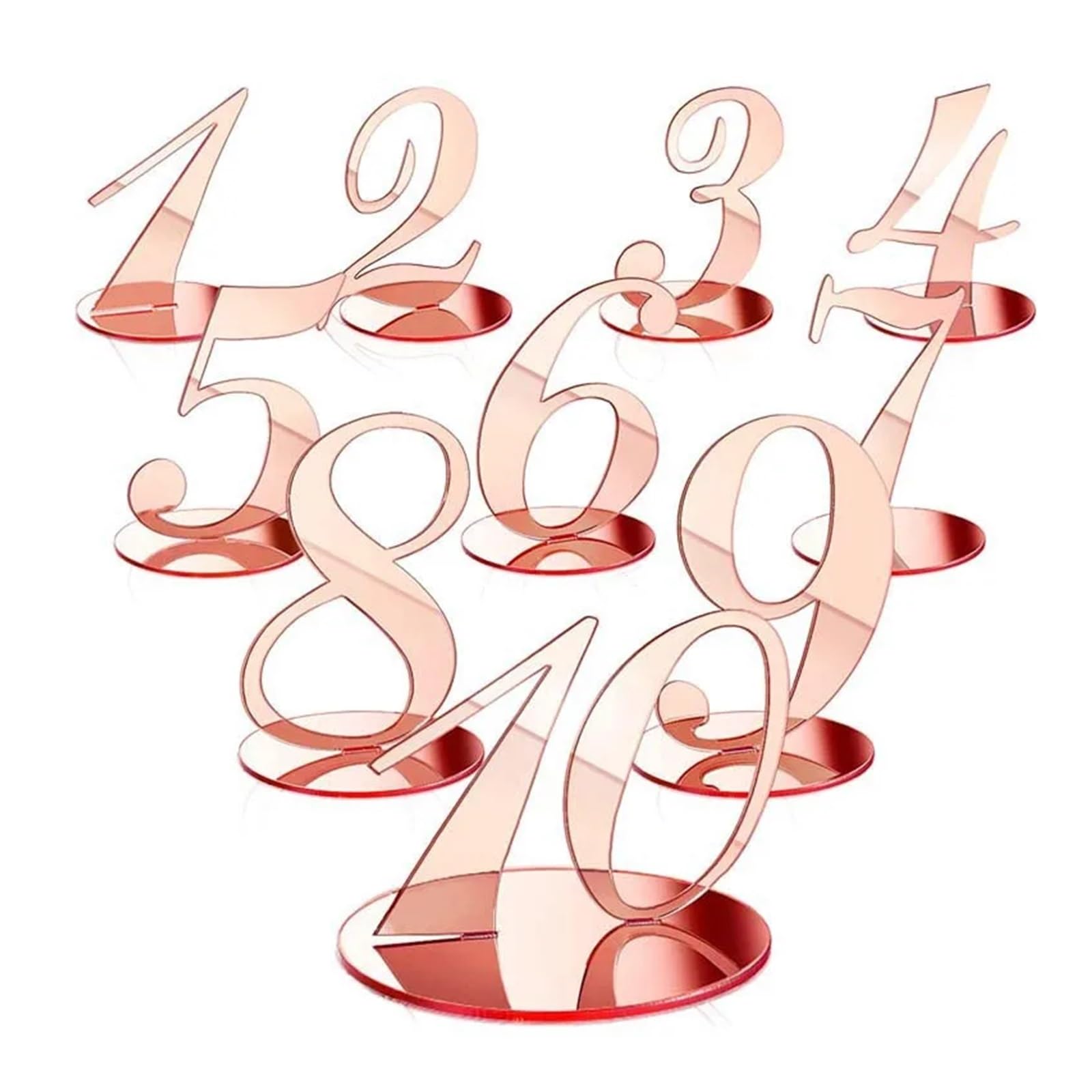 uchwyty na numery stolików, 10-elementowy stojak na numery stołów w kolorze złotym z elegancką lustrzaną podstawą wesela i imprezy cateringowe(Rose gold)