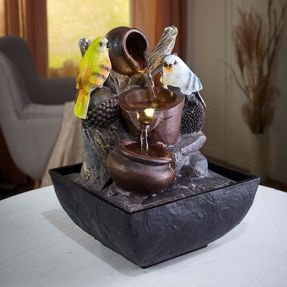 EUROtops Fontaine d'intérieur à LED Motif oiseau 13,3 x 13,3 x 19,5 cm