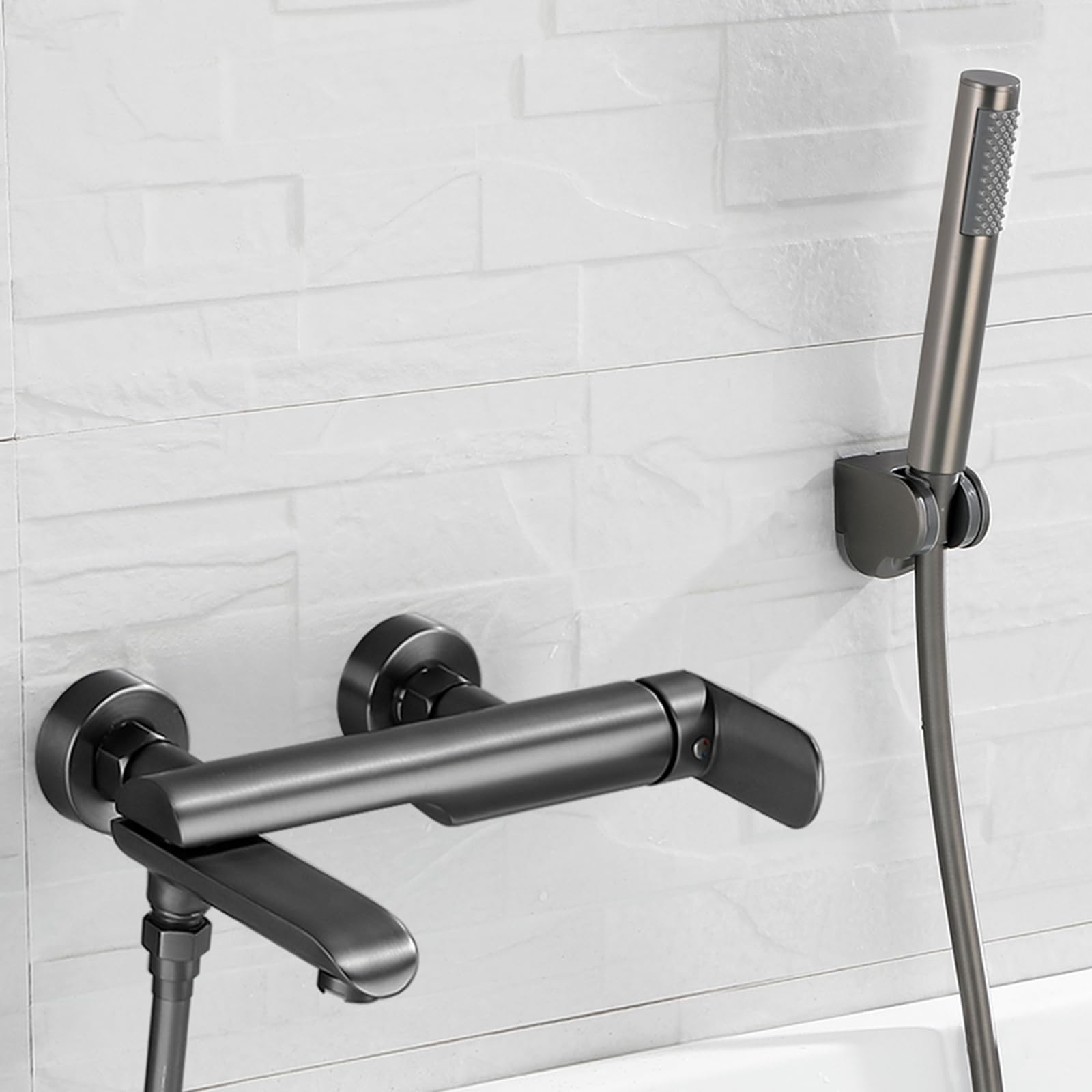 NZPOST Wall Mounted Bath Tap with Shower Gun Gray Bath Shower Mixer Tap with Shower Head Bathroom Taps Mix