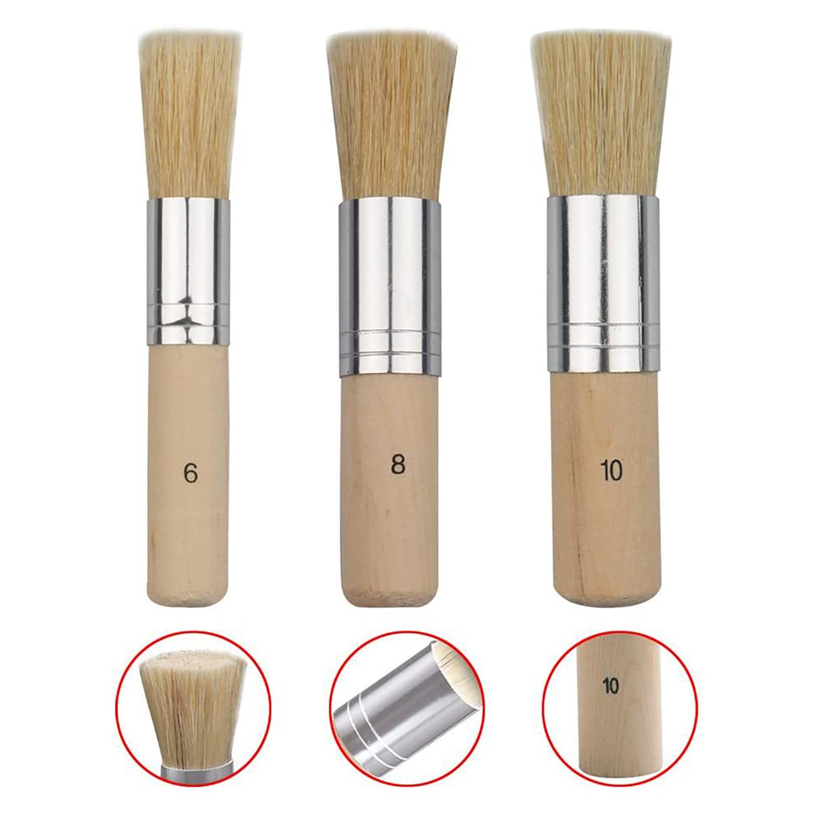 Set di 6 pennelli per stencil in setole di legno, pennelli per pittura in setole di diverse dimensioni, pennelli per stencil con manico in legno per artigianato fai da te, pittura acrilica, olio, acq