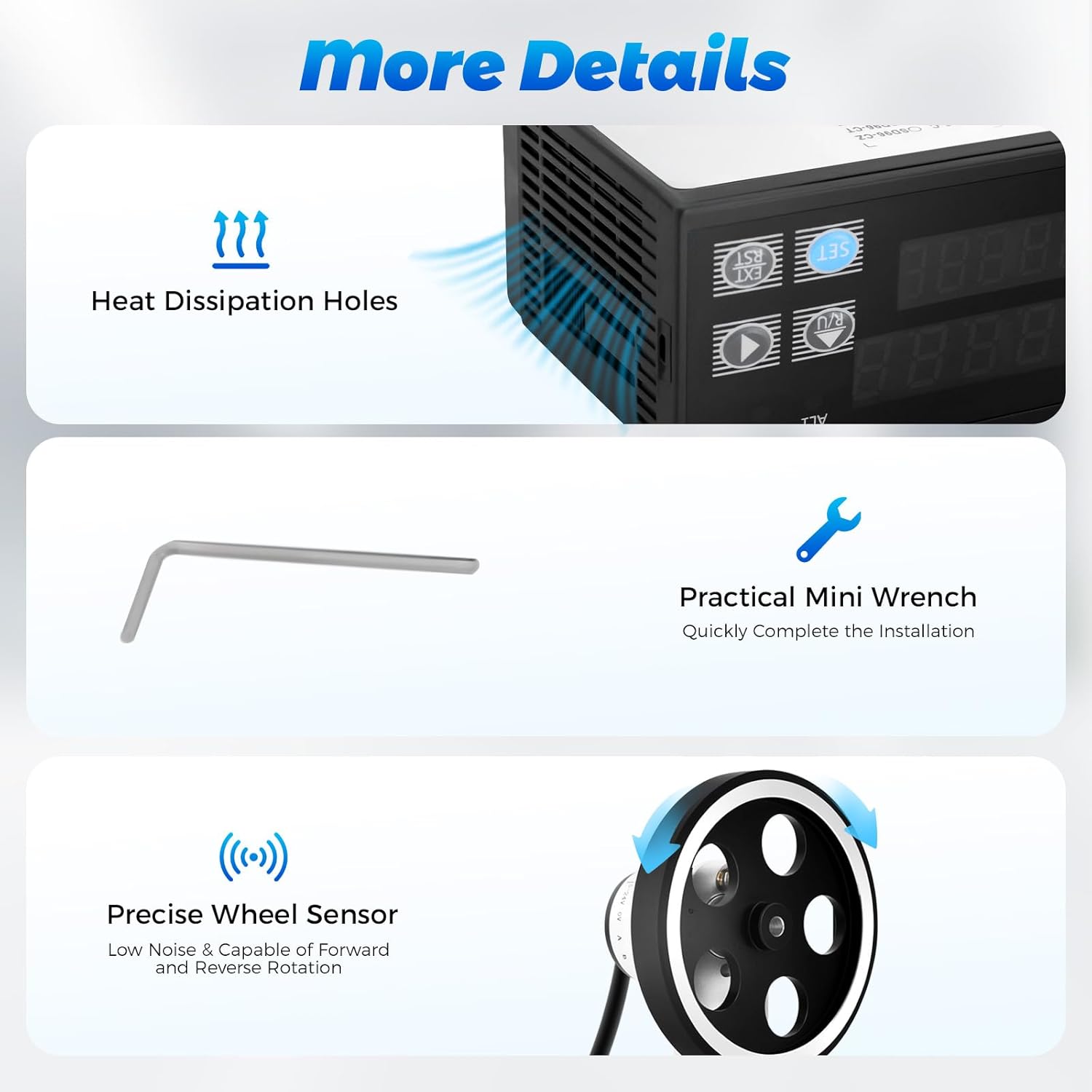 Meter Counter, Digital Length Meter Counter Mechanical Length Counter with Rolling Wheel Sensor & Encoder, Roller-Type Counter with Control Function, Measured in Feet, Inches, Meters, Yards