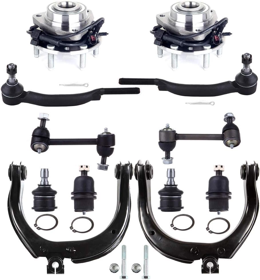 LSAILON 12pcs 513188 Wheel Hub and Bearing Assembly Rear Sway Bar Upper Control Arm Upper Lower Ball Joint Outer Tie Rod End Fit 2003-2009 for Buick Rainier for Chevrolet Trailblazer and Others