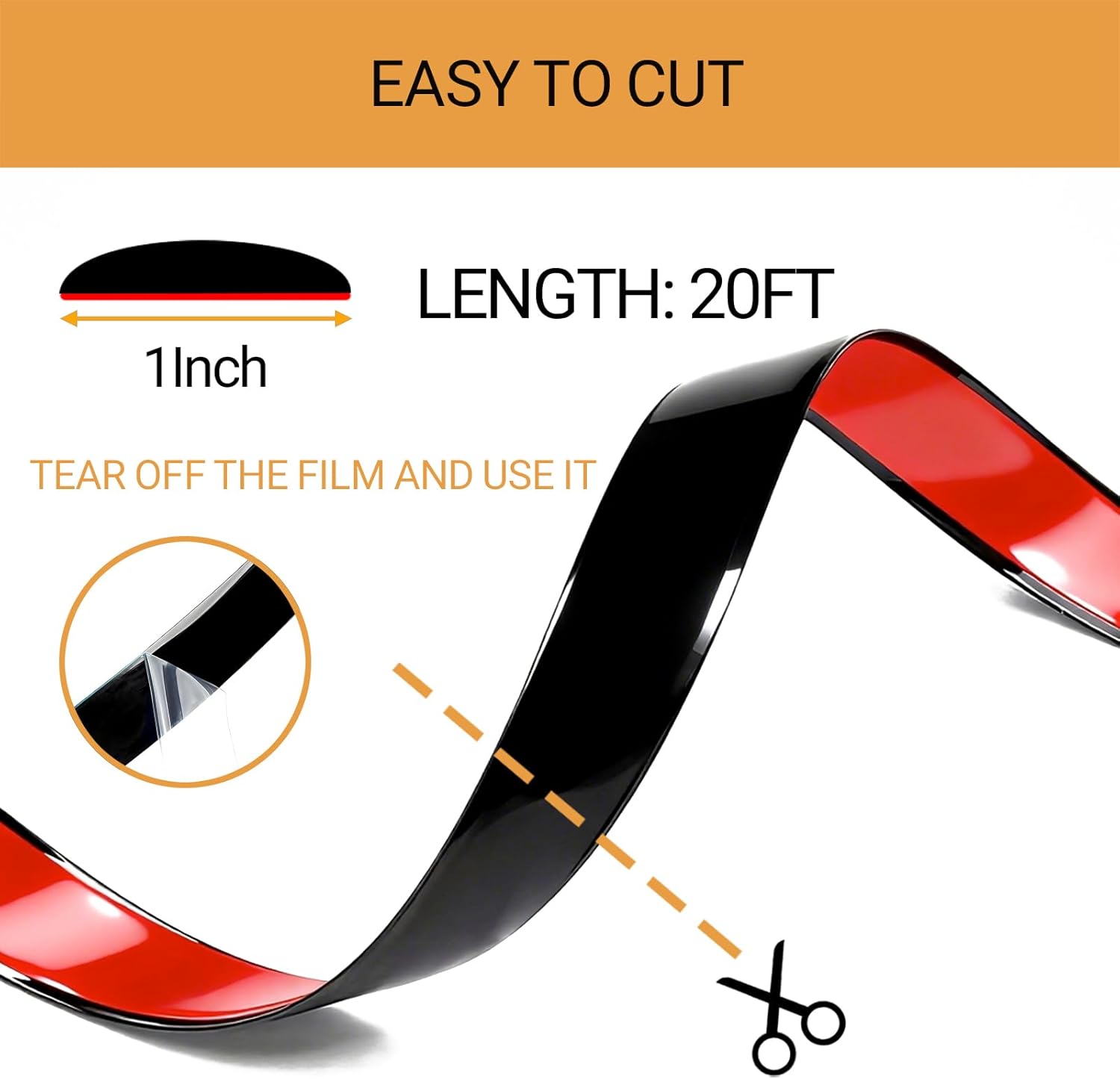 Universal Glossy Black Body Side Molding Trim, Self Adhesive Protection for Cars/Trucks/Vans Body Door Window Bumper and More, W:1inch; L:20Feet