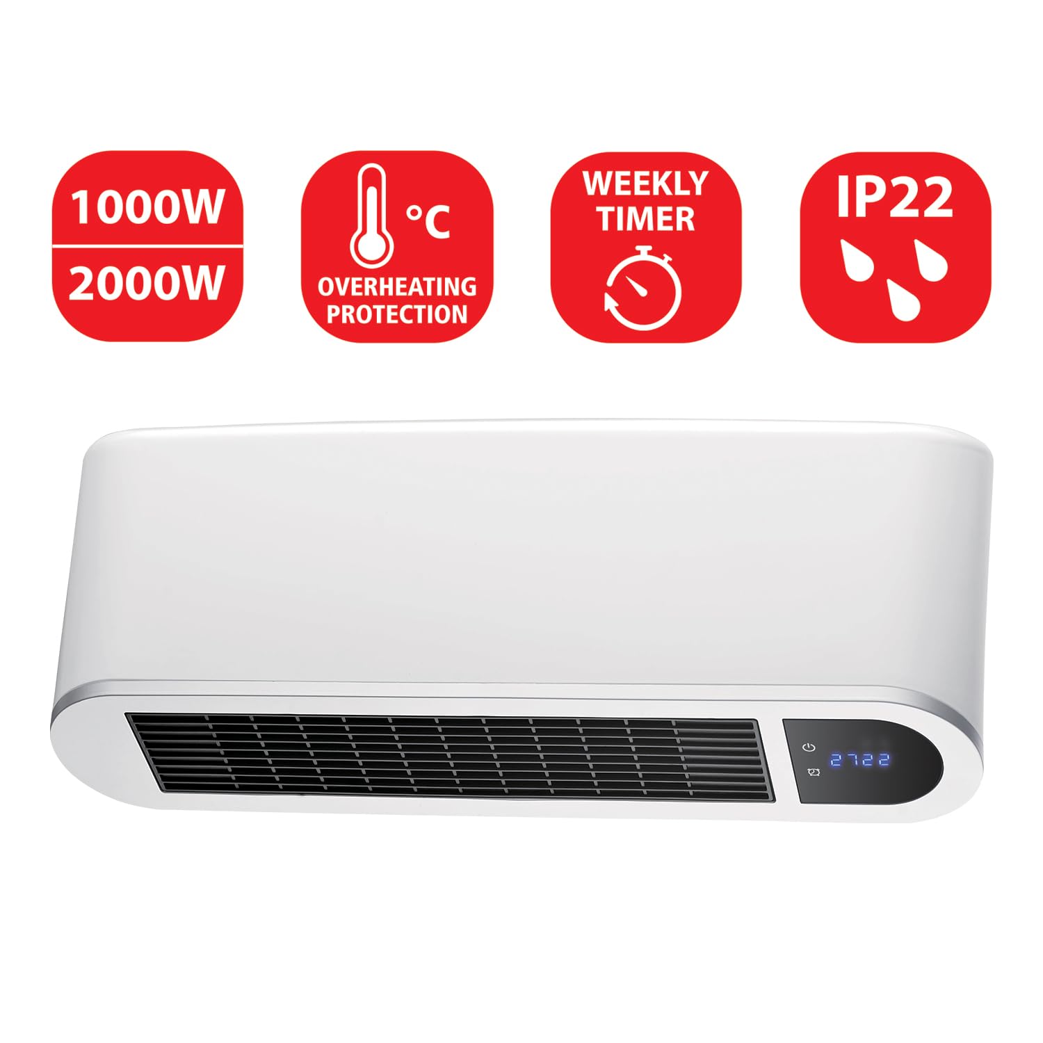 Termoventilador cerámico de pared de 2000W. Con mando a distancia. Blanco