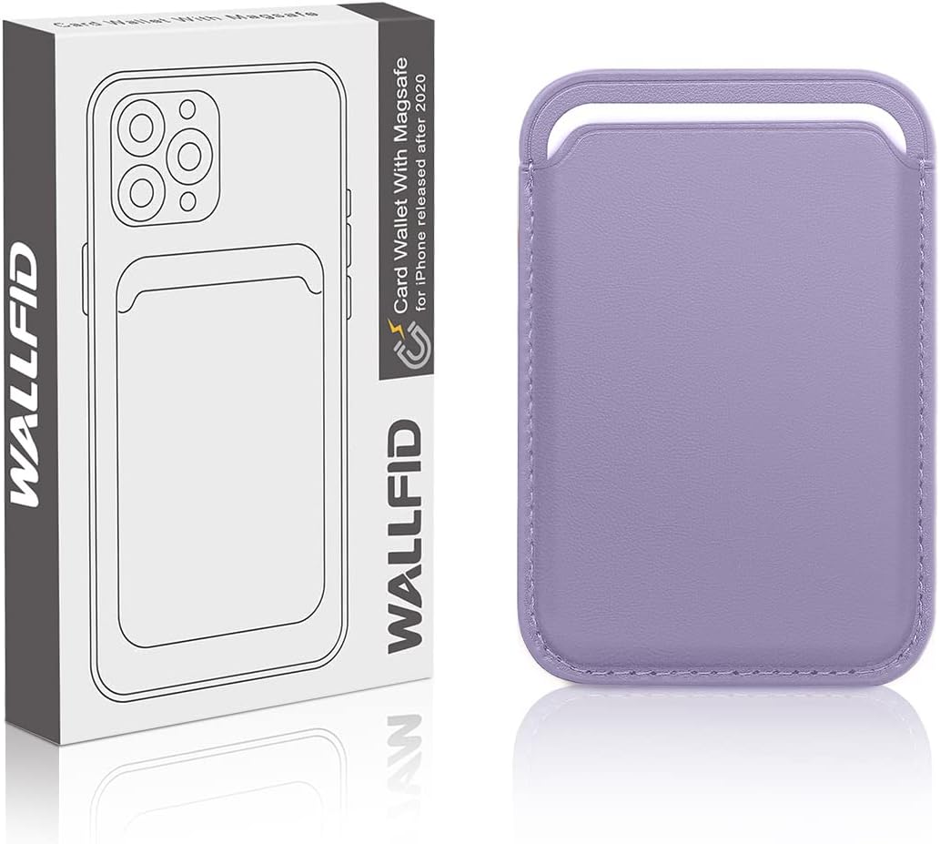 WALLFID Magsafe Wallet Leather Compatible with iPhone 12/13/14 Mini/Plus/Pro/Max,RFID Card Holder with MagSafe Magnet (Purple)