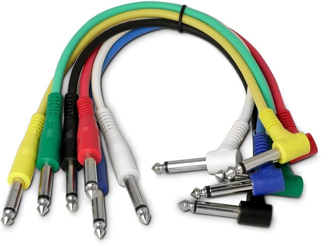 Snakebite 6 Professional Patch Cables. Mono, straight to right angled, jack to jack connectors. Ideal for linking guitar effects pedals or use on studio patchbays (0.6m)