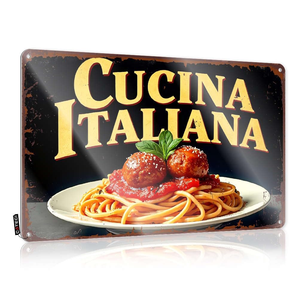 Decor Tinsign Wall Decor | Italian Cuisine: Spaghetti With Meatballs. Farmhouse For Cafe Home(20X30CM)