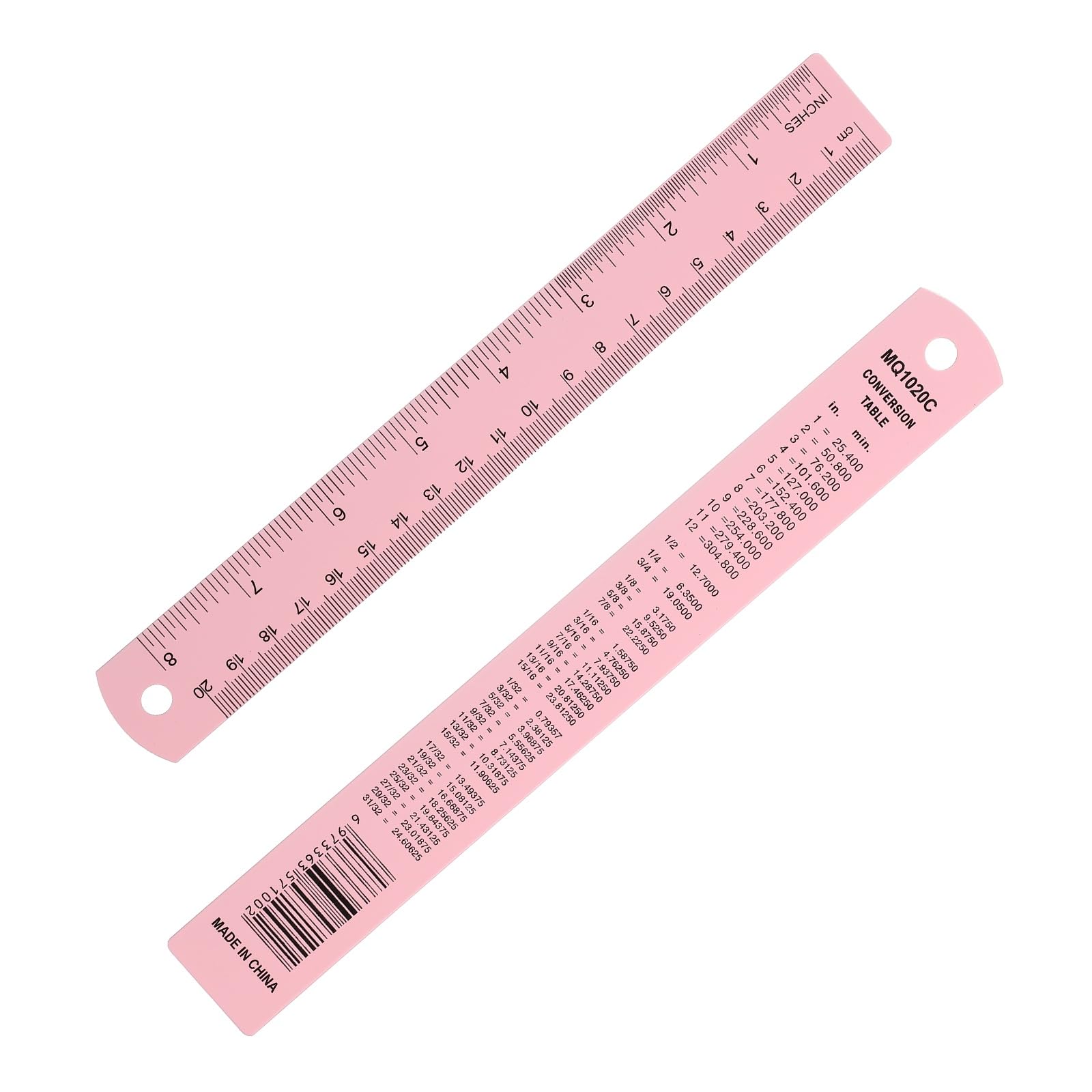 PATIKIL 20cm/8 inch Metal Ruler, Aluminum Alloy Metric Ruler with Inches and Centimeters Precision Measuring for Office Engineering Drafting, Pink