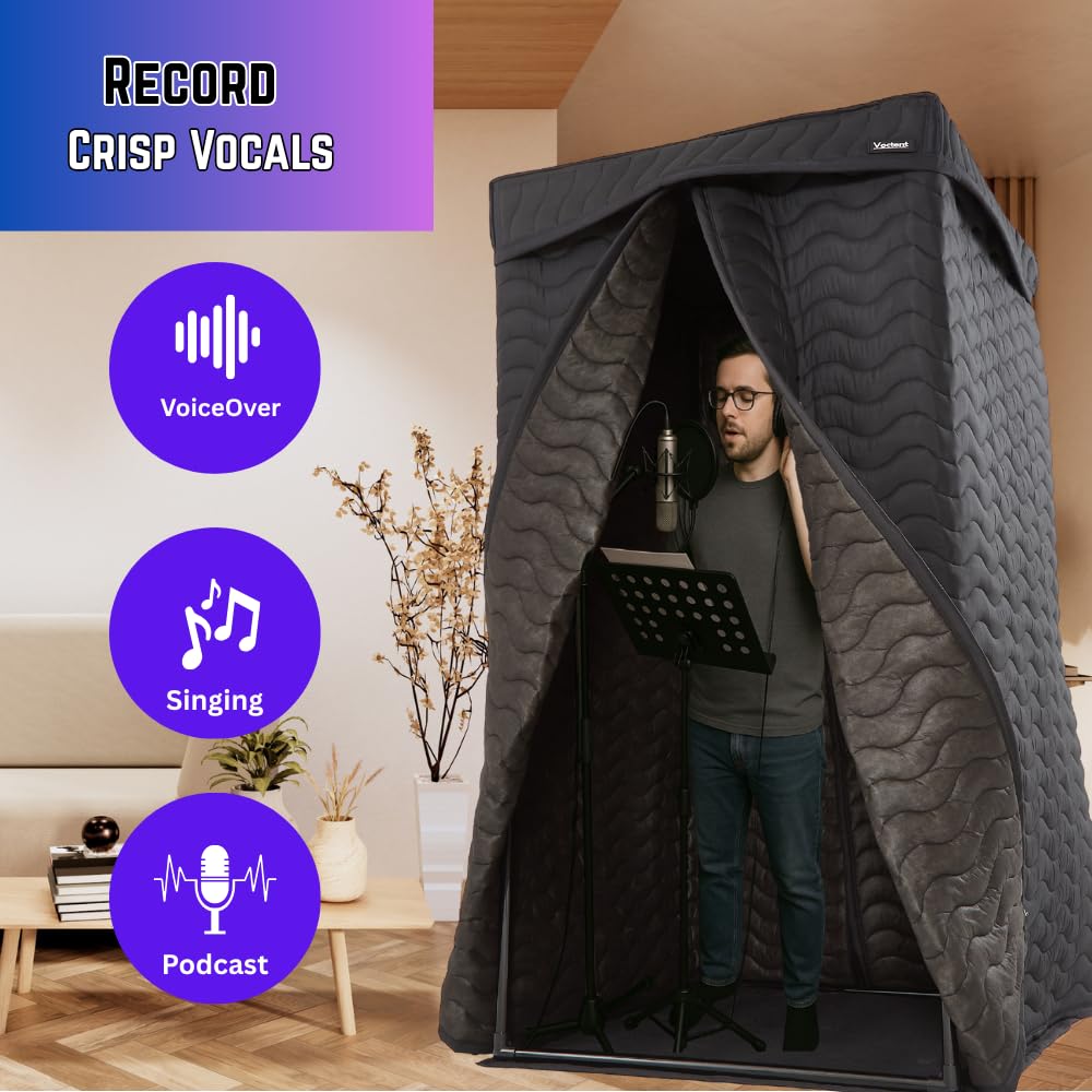 Cabina vocale portatile per scatti senza silenzio a casa – ideale per registrazioni vocali, podcast e canto – struttura compatta con soffitti acustici extra spessi, facile da montare