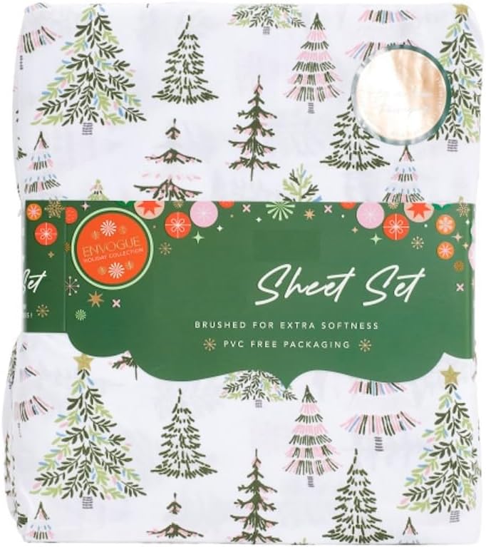 Envogue Christmas Winter Sheet Set (Holiday Woods, Queen)