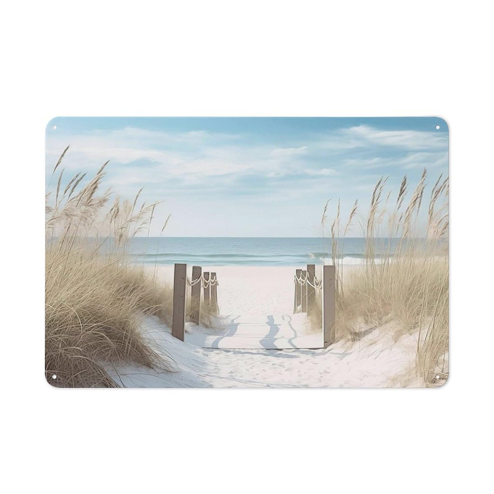 Rustic Metal Tin Sign, Beach Path Abstract Coastal Print, Home Simple Seascape Wall Decor 12x8 Inch