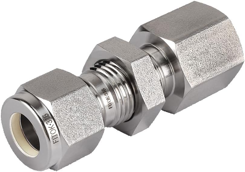 316 Stainless Steel Bulkhead Connector 3/8" Tube OD x 3/8" Female NPT Compression Fitting 5300 psi, SS-BCF-FL6-NS6