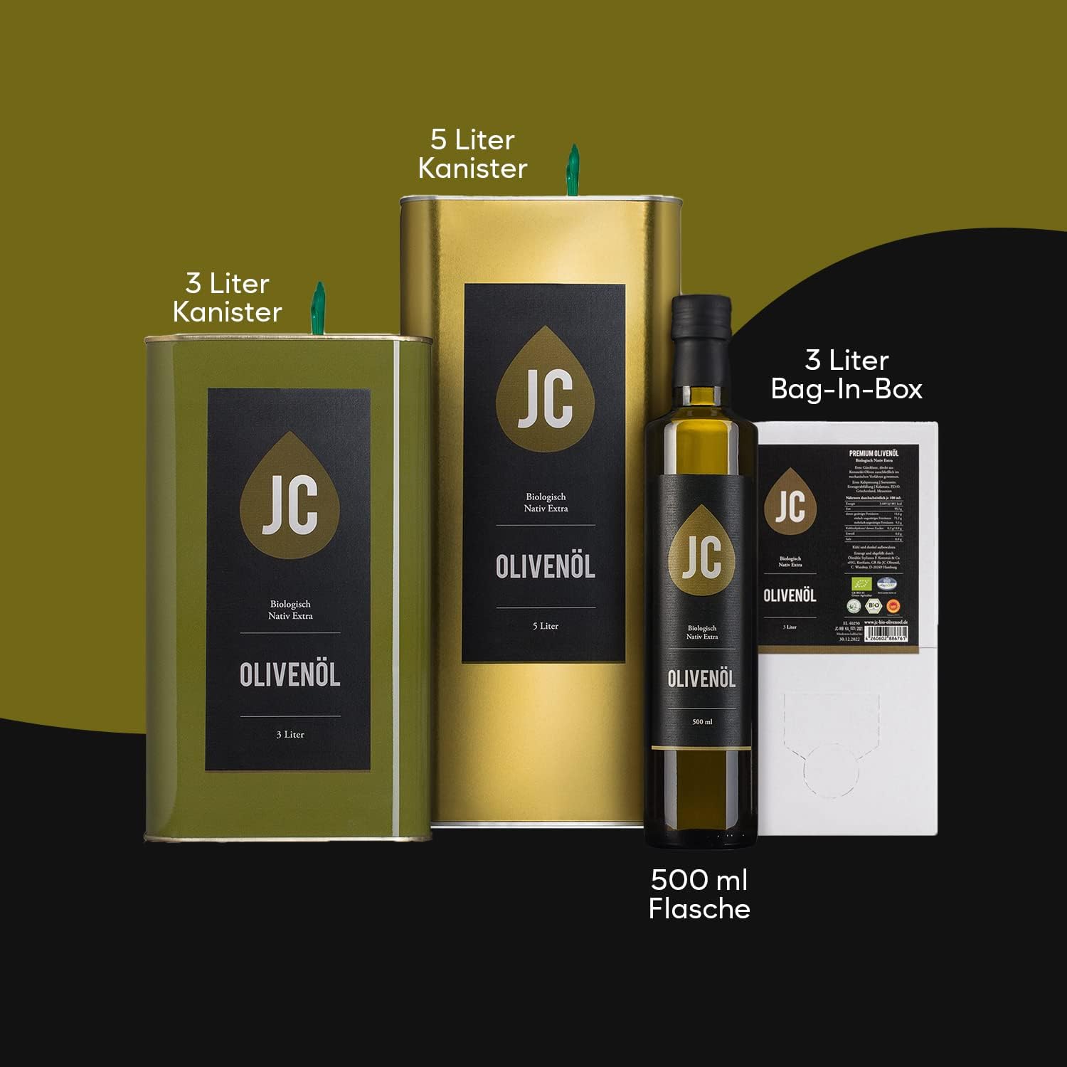 JC Griechisches Natives Olivenöl Extra - BIO Premium Qualität - Kalamata PDO - in 4 Größen (500 ml) - DE-ÖKO-009