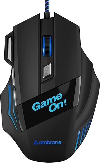 Ambrane Trone Wired Gaming Mouse with 7 Programmable Buttons, 3-Speed Customizable 3600 DPI, Comfortable Grip, Breathing LED Lighting, Fast…