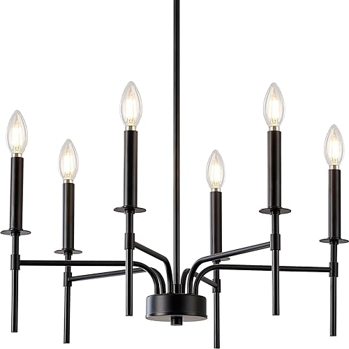 Qamra Modern Farmhouse Chandelier, Black Chandelier Dining Room Light Fixture, 6 Lights Chandelier Lighting for Living Room Stairecase Bedroom