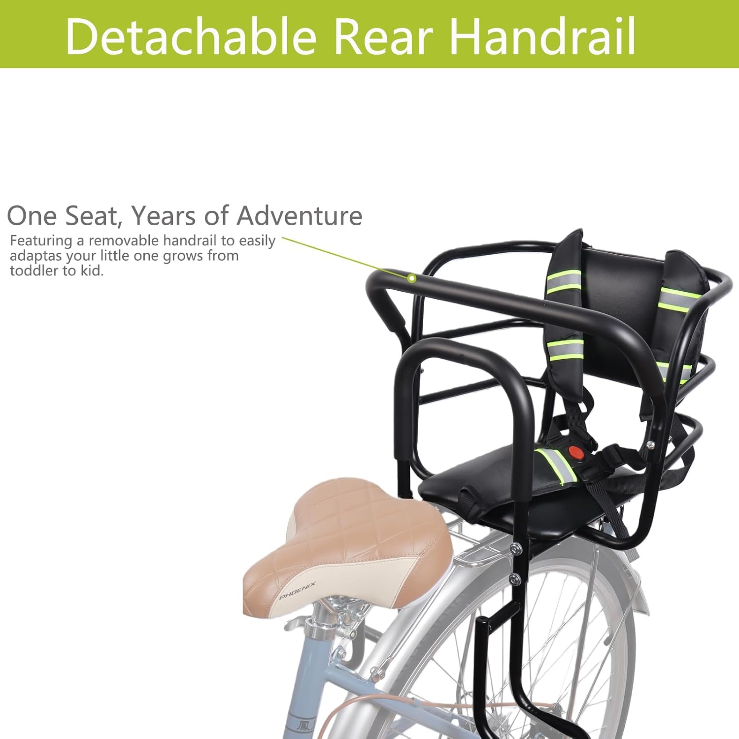 Kids Bike Seat Rear with Adjustable Safety Harness,Quick Release Mount,Fits Most Bikes,Toddler Bike Seat Designed for Children Aged 18 Month to 8 Years Old