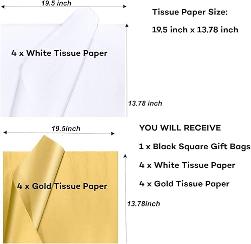 Miniatura 3 de JUNESHE Bolsa de regalo grande negra con asas y papel de seda, bolsa de regalo gigante cuadrada de 11.8 pulgadas, bolsa de regalo grande XL grande,