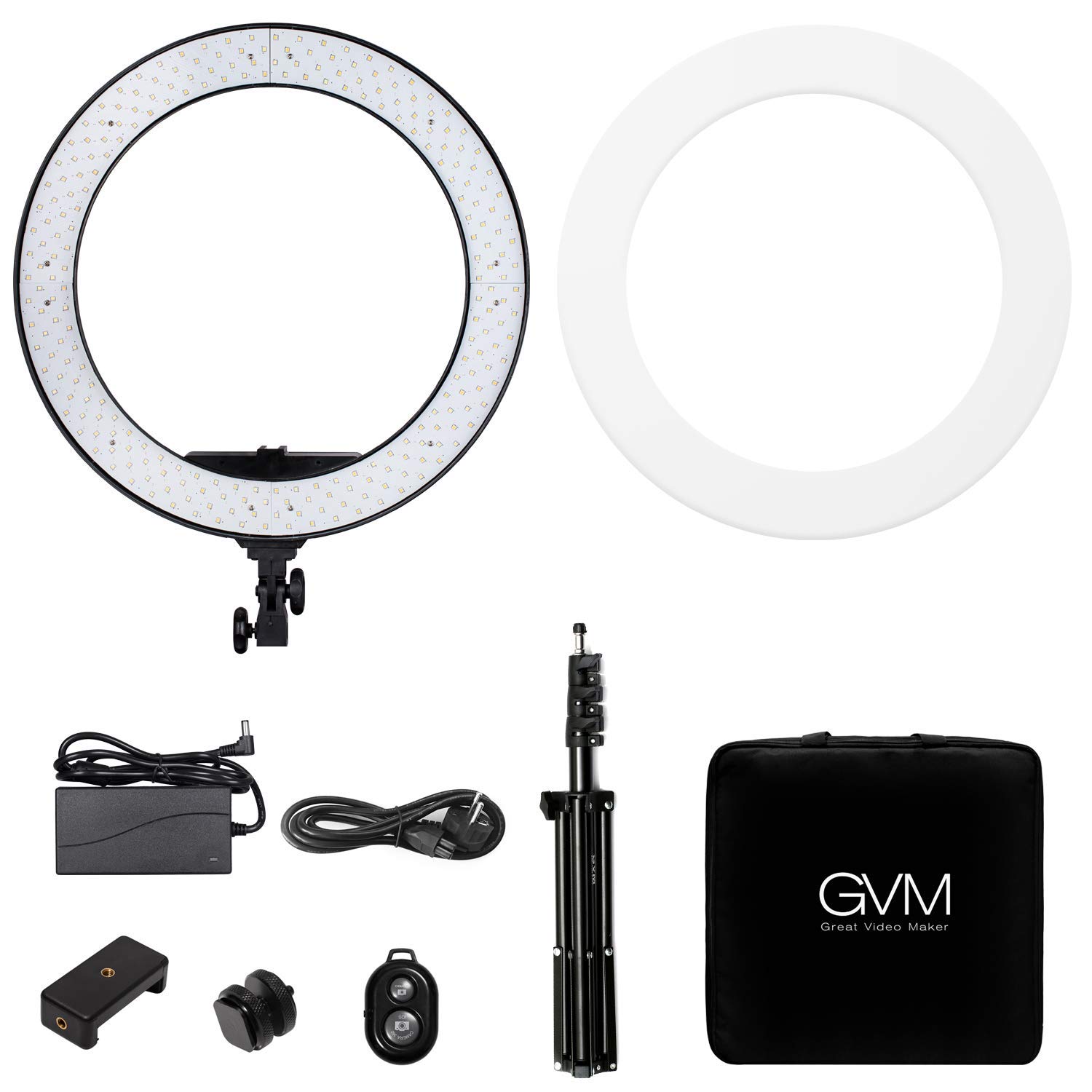 GVM 18" LED Ring Lampe mit Stativ, dimmbar, 3200K - 5600K, für Vlog Vlog Portraitfotografie mit LED Ring