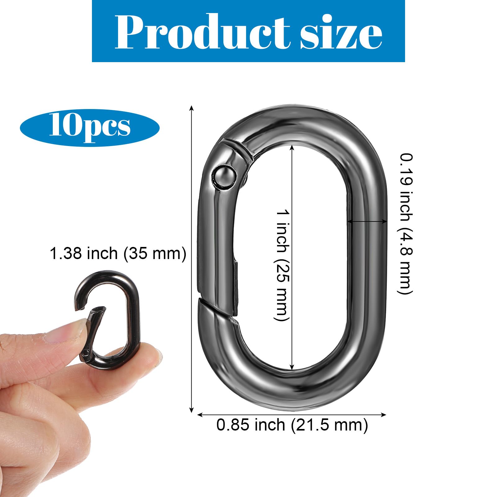10Pack Small Metal Carabiner Clip,1 Inch Oval Carabiner, O Rings Spring Snap Hook, Purse Keychain Replacement for Lanyard Keychain, Car Key Rings Hook, Outdoor Camping Fishing Wallet, Dog Tag Clips