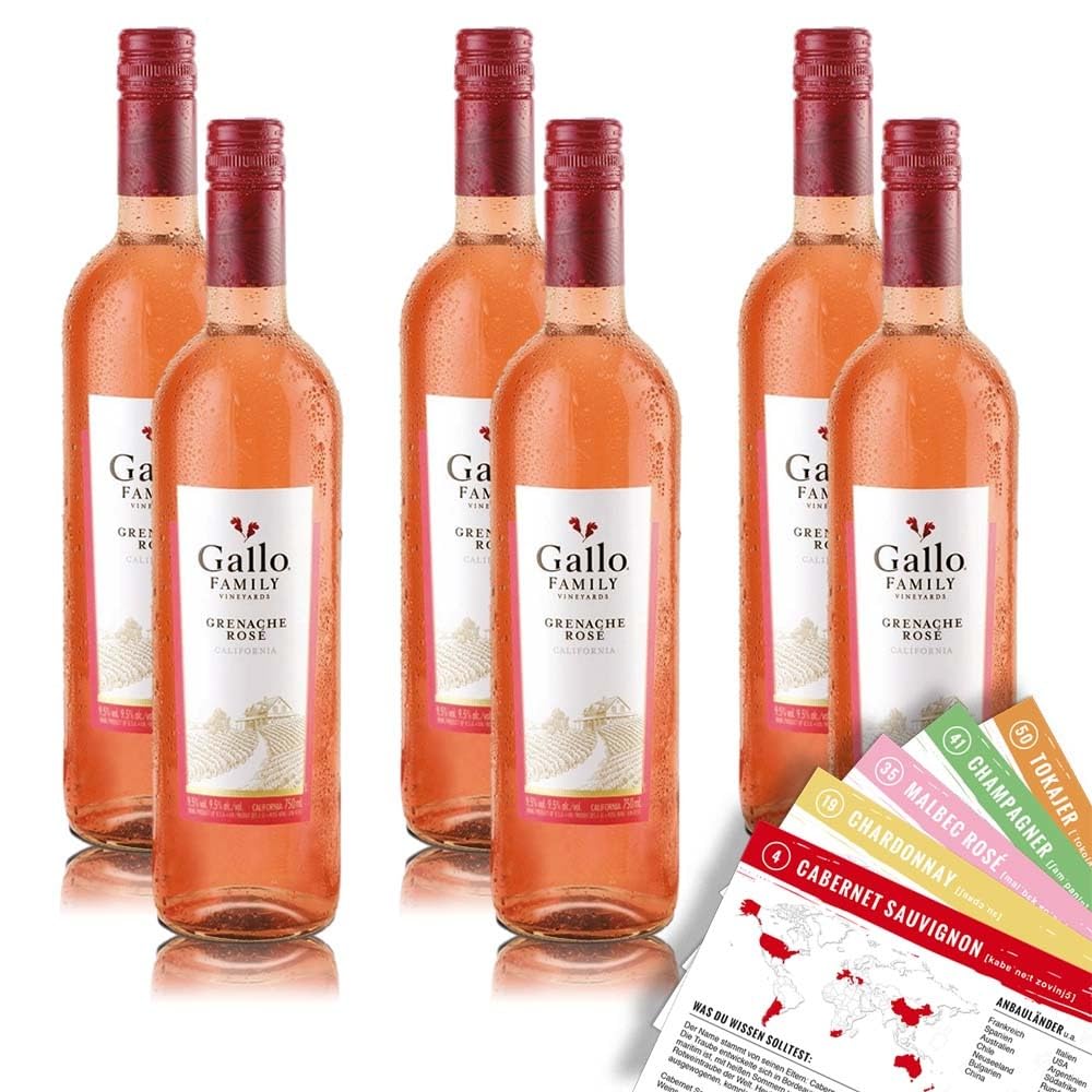 Gallo Grenache Rosé, lieblich, sortenreines Weinpaket + VINOX Winecards (6x0,75l)
