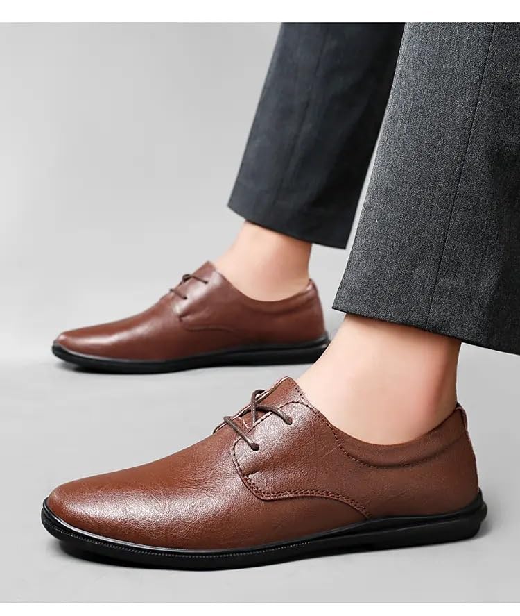 Dress Oxford Shoes for Men Lace Up Round Toe Vegan Leather Derby Shoes Block Heel Slip Resistant Rubber Sole Party3