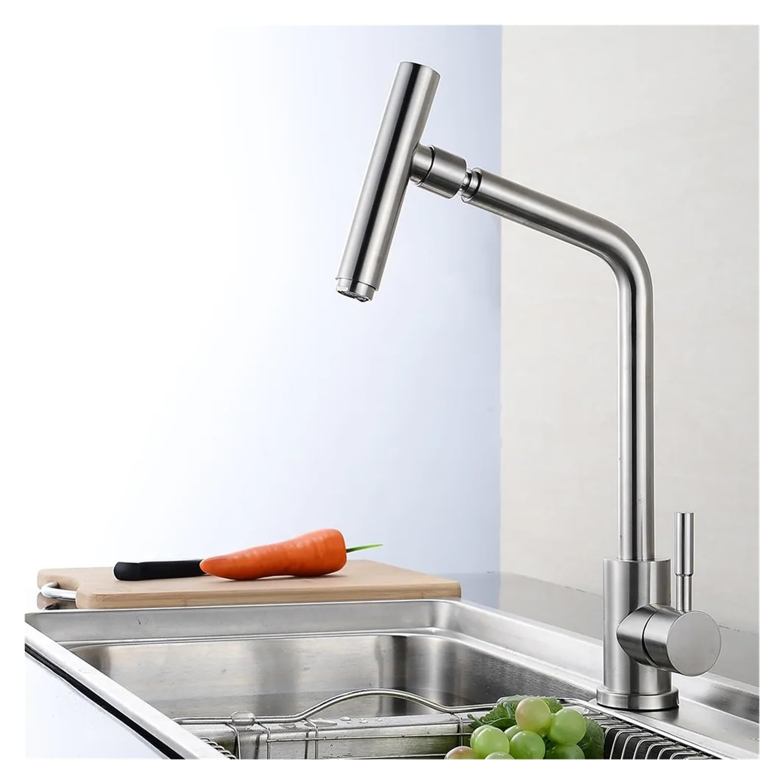 CVFRDD 304 Stainless Steel Rotary Kitchen Faucet, Hot And Cold Lead Free Drawing Wash Basin Sink 360 Swivel Mixer
