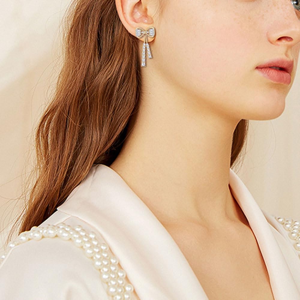 WBDWWTD Sterling Silber & Gold Schleife Ohrringe Ohrhänger Moissanit für Frauen Geburtstag Schmuck Geschenke