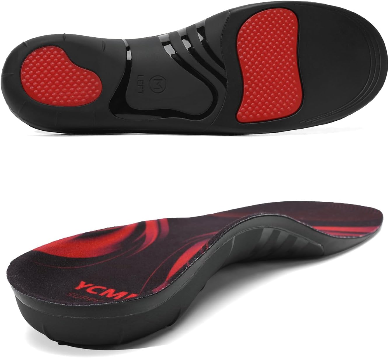 YCMM Heavy-Duty Orthotic Insoles for Plantar Fasciitis Relief 220+ lbs 1.4-Inch High Arch Support Flat Feet Work Boot Shoe Shoe Inserts for Men Women (No Ventilation Holes, L Black)