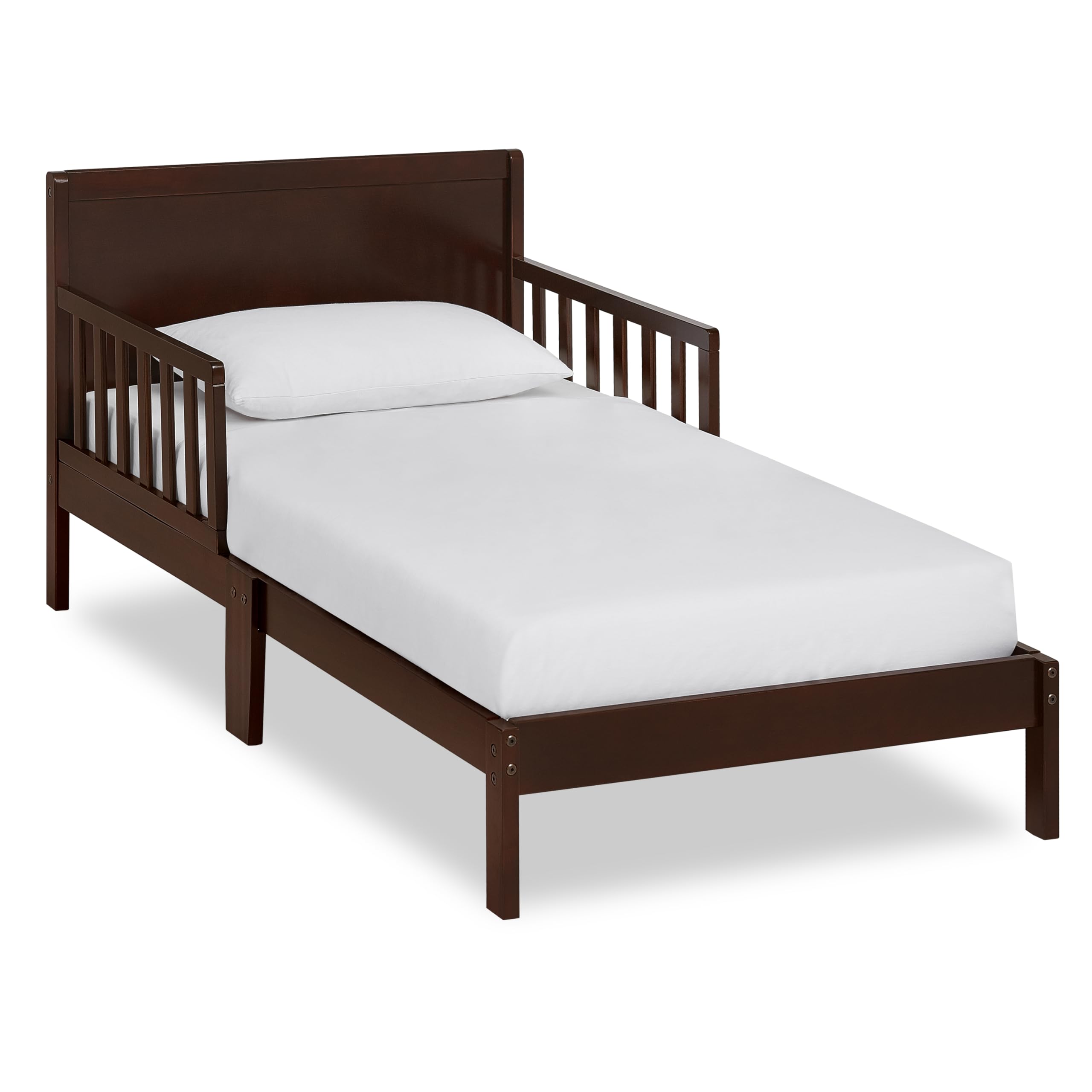 Dream On Me Brookside Wooden Toddler Bed in Espresso, Greenguard Gold & JPMA Certified, Kids Bed with Safety Rails, Low-to-Floor Design, Non-Toxic Pinewood Finish