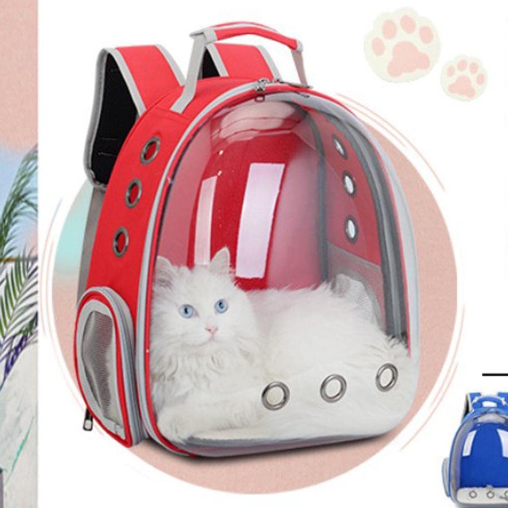 Transportadora de Mascotas Mochila para Gatos Perros Conejos Ventana Panorámica Diseño Sostenible Bolsillos Laterales Apta para Senderismo Ci, Rojo