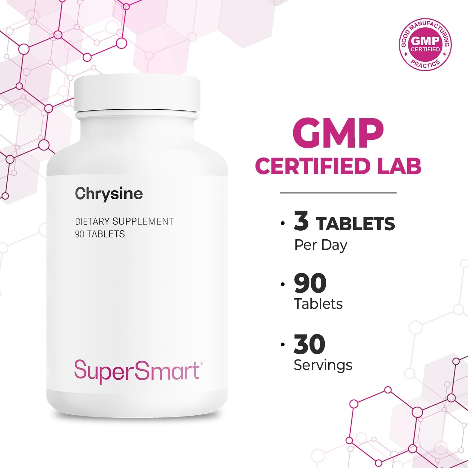 Supersmart - Chrysine 1500 mg Per Day - Powerful Natural Flavonoid - Chrysin to Help Balance Hormone | Non-GMO & Gluten Free - 90 Tablets - Image 5