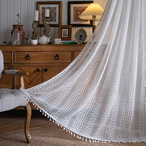 Boho Curtains, Macrame Lace Curtains, Boho Curtains Living Room, Crochet Curtains, With Tassel Rod Pocket Window Drapes For Dining Living Bedroom #TOP2