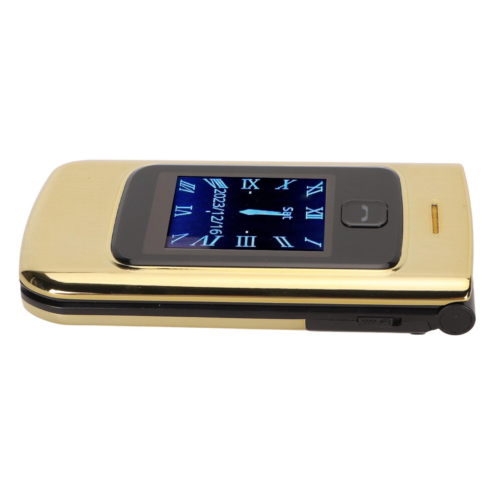 POENVFPO - Teléfono plegable con botón grande y funciones potentes. Pantalla doble. Batería 4800 MAh para personas mayores (GOLD)