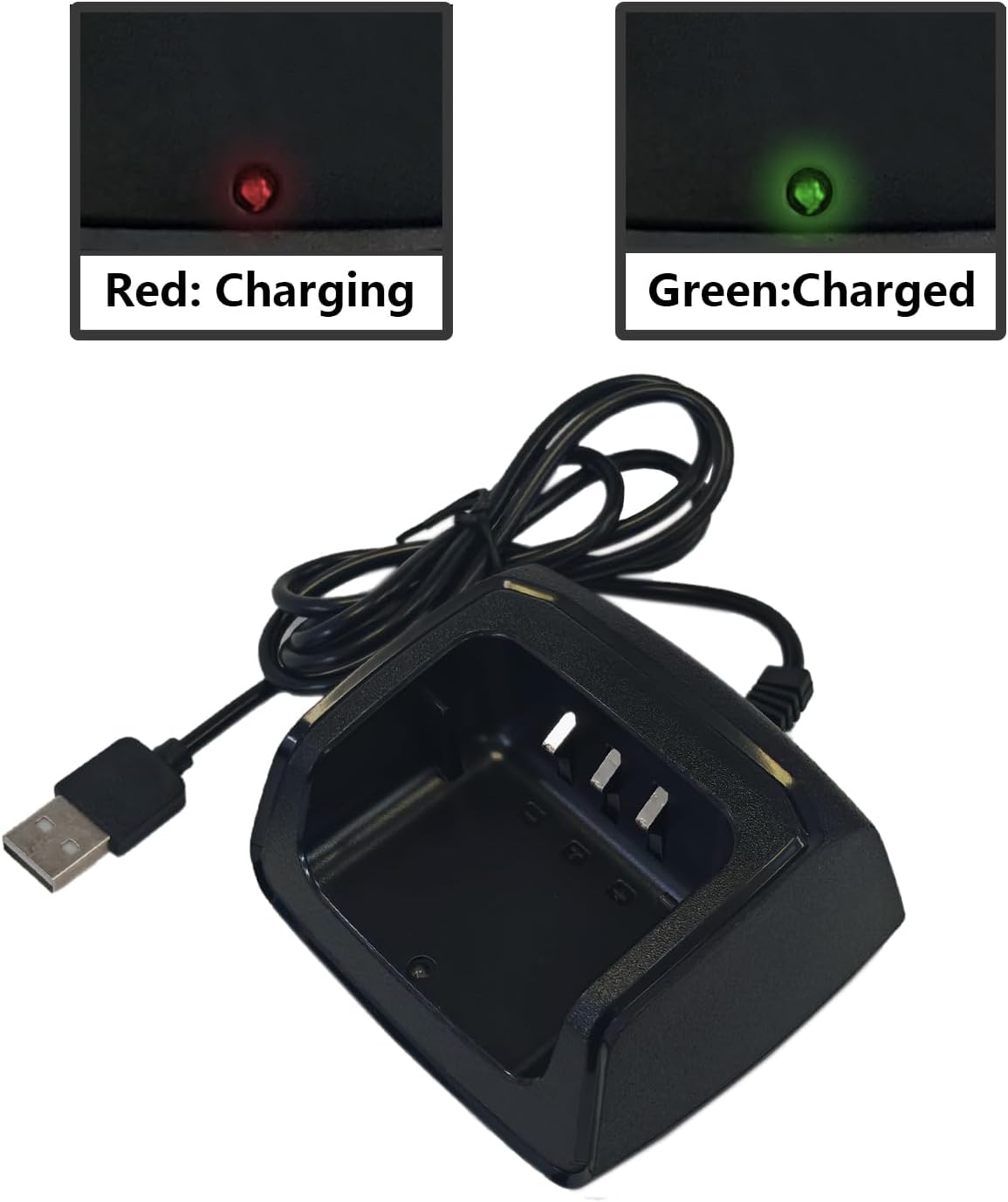 Indicadores LED que muestran rojo para carga y verde para cargado