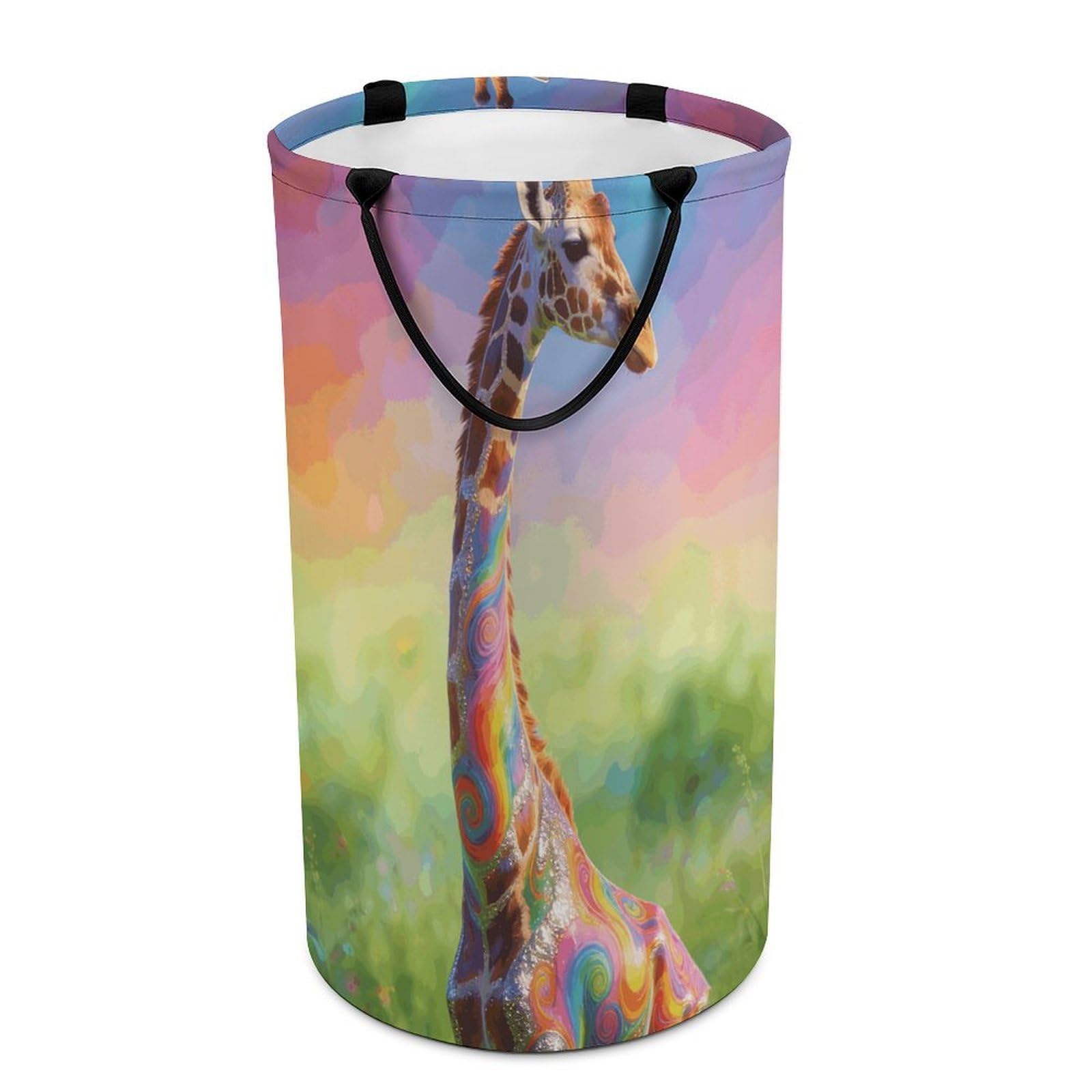 Colorful Artistic Giraffe Laundry Hamper 86L Waterproof Collapsible Clothes Basket with Double Handles Freestanding Foldable Laundry Basket Large Clothes Hamper for Bathroom