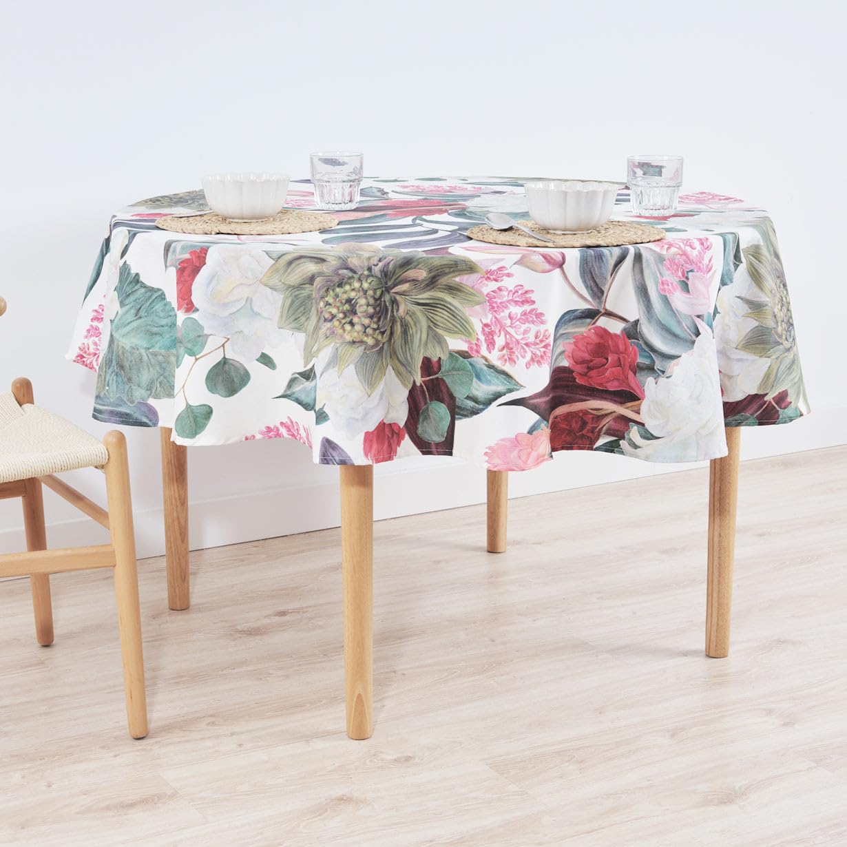 BELUM | Round Tablecloth Diameter 100 Resin, Stain-Resin, Model: 0318 – 105 Fabric 100% Cotton Resin, Stain-Resistant (Non-Laminated Feel).