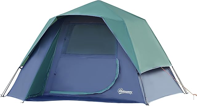 Outsunny 3-4 Person Pop-Up Camping Tent Hiking Family Travel Shelter Portable Double Layer Automatic Outdoor Olive Green