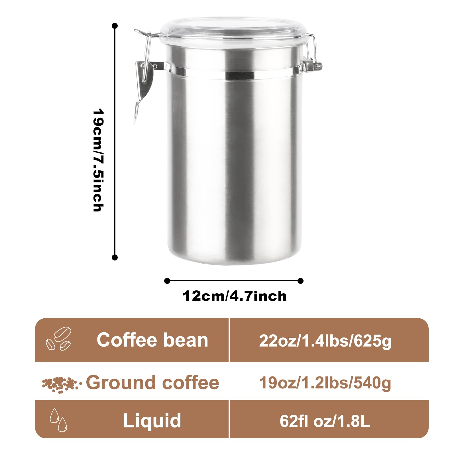 Kaffeedose Luftdicht mit Deckel Kaffeebohnen Behälter für Kaffeepulver Bohnen Tee Mehl Müsli Zucker, Edelstahl Dose zur Aufbewahrung Vorratsdose Küche Lebensmittel BPA-frei (2er Set - 1.8L - Silber)