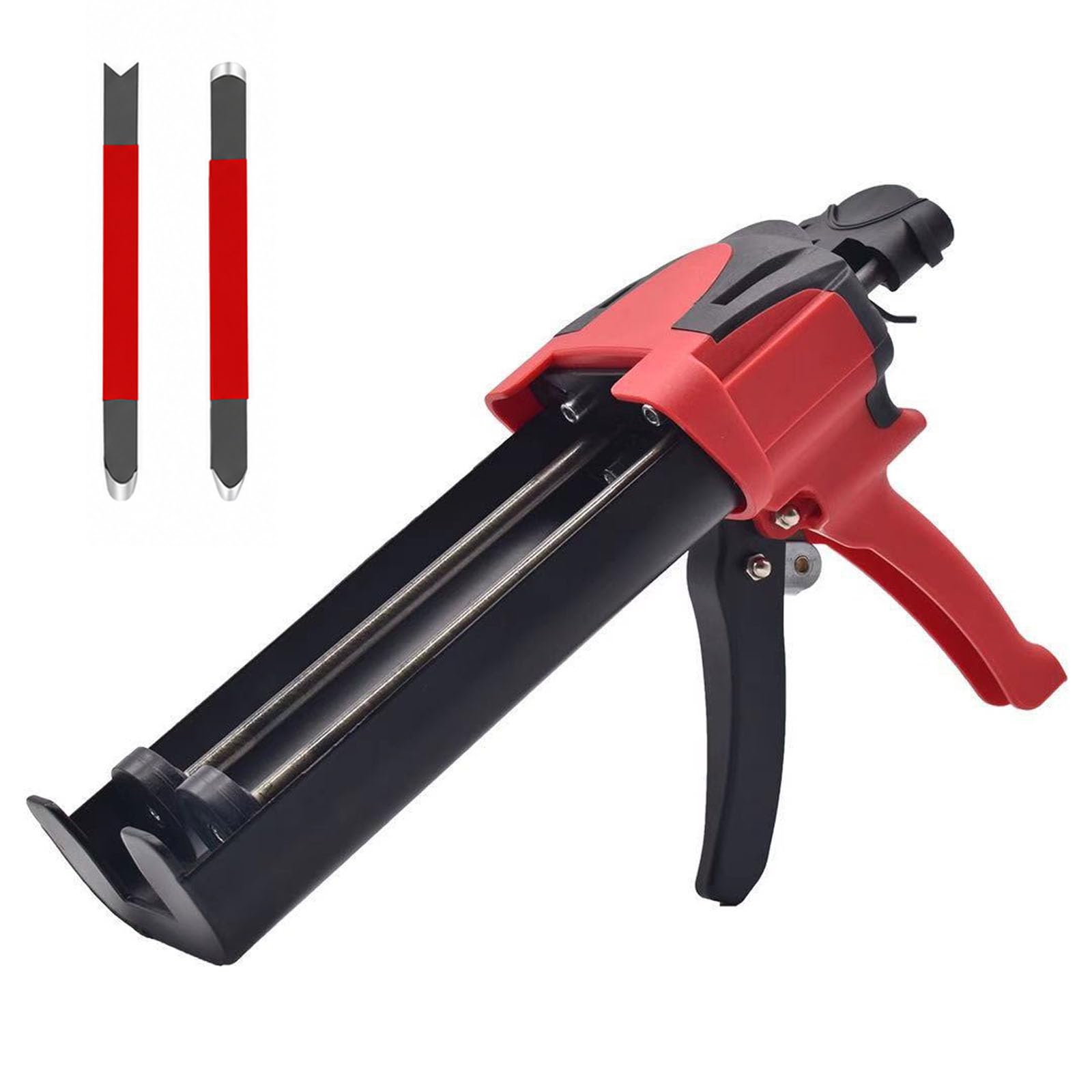 Pistola per Silicone, Applicatore di Malta Epossidica a Doppia Cartuccia | Telaio In Metallo, Aste Gemellate Ingranate, Manico Assistito da Leva e Sgancio Rapido per L'applicazione(red,Package D)