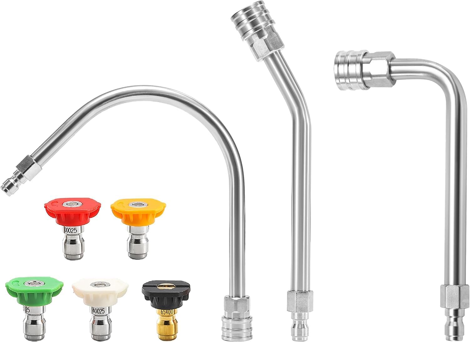 8Pcs Pressure Washer Extension Wand-30°, 90°, 120° Gutter Cleaner Attachment Kit with 5 Nozzle Tips, 1/4" Quick Connect, High Power Washer Lance for Roof, Deck, Car, Gutters, 4000 PSI