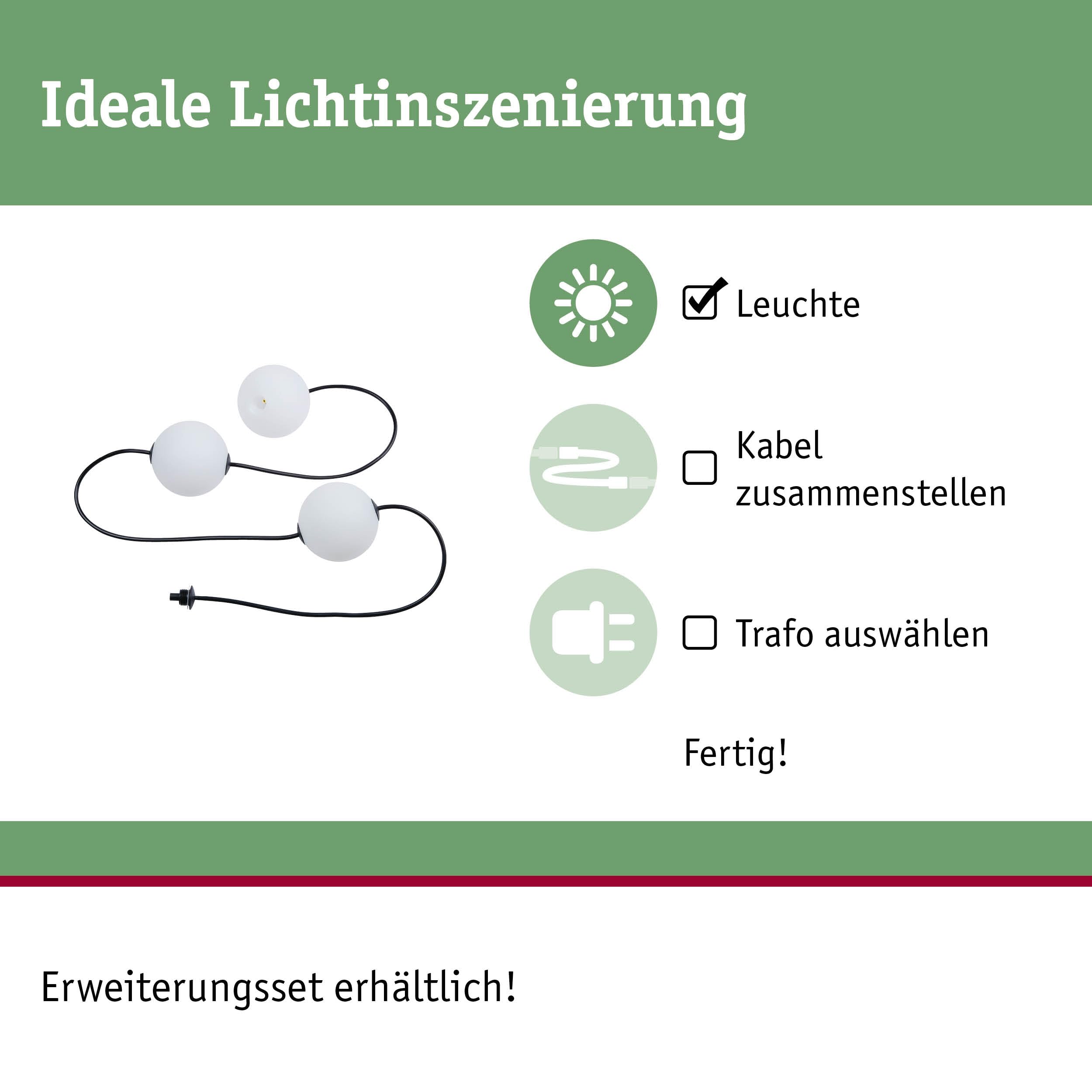 Paulmann 94912 Plug & Shine LED Lichterkette Naima Erweiterungsset IP67 3000K 3x1W 1,71m Schwarz